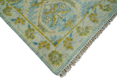 6x9 Antique Green and Blue Hand Knotted Wool Fine Area Rug | TRDCP1958 - The Rug Decor