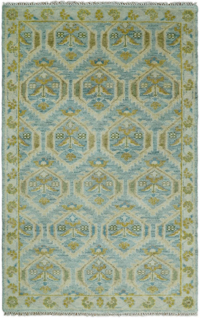 6x9 Antique Green and Blue Hand Knotted Wool Fine Area Rug | TRDCP1958 - The Rug Decor