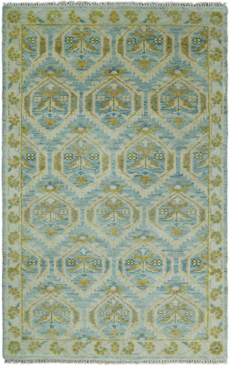 6x9 Antique Green and Blue Hand Knotted Wool Fine Area Rug | TRDCP1958 - The Rug Decor