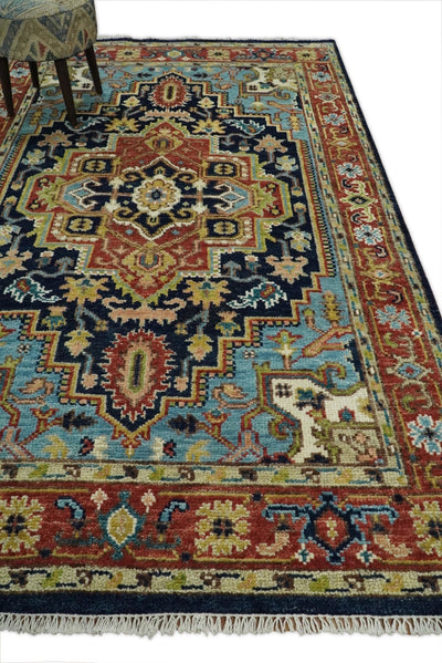 6x9 Blue and Rust Hand Knotted Wool Antique Vintage Persian Area Rug | TRDCP19269 - The Rug Decor