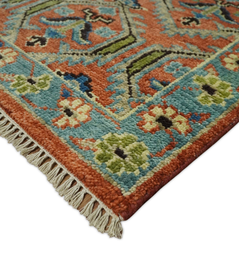 6x9 Blue and Rust Hand Knotted Wool Antique Vintage Persian Area Rug | TRDCP22969 - The Rug Decor