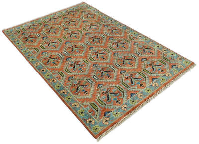 6x9 Blue and Rust Hand Knotted Wool Antique Vintage Persian Area Rug | TRDCP22969 - The Rug Decor