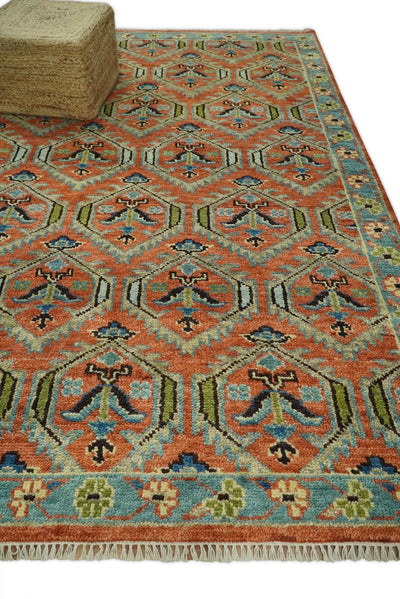 6x9 Blue and Rust Hand Knotted Wool Antique Vintage Persian Area Rug | TRDCP22969 - The Rug Decor