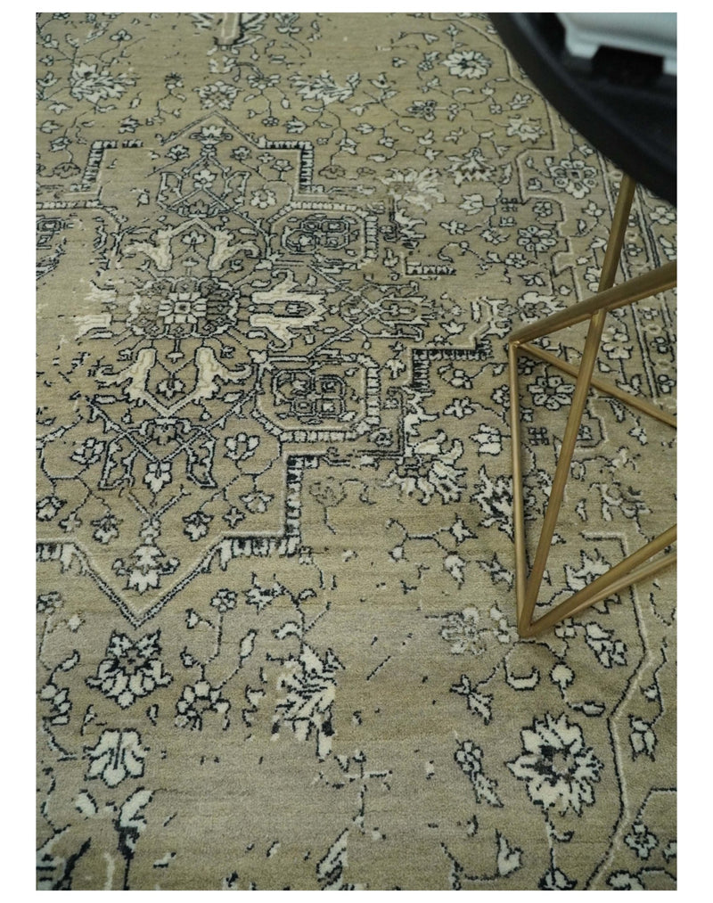 6x9 Fine Hand Knotted Beige and Black Traditional Vintage Persian Style Antique Wool Rug | AGR4 - The Rug Decor