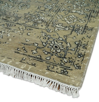6x9 Fine Hand Knotted Beige and Black Traditional Vintage Persian Style Antique Wool Rug | AGR4 - The Rug Decor