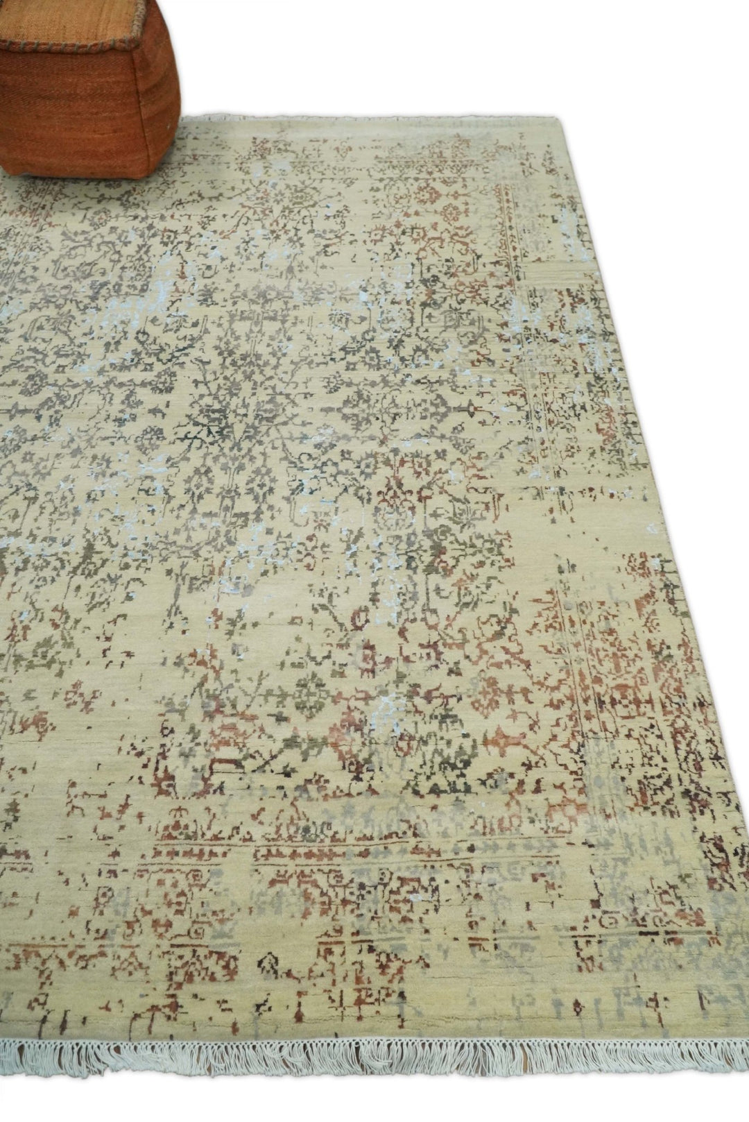 6x9 Fine Hand Knotted Beige and Rust Traditional Vintage Persian Style Antique Wool and Silk Rug | AGR2 - The Rug Decor
