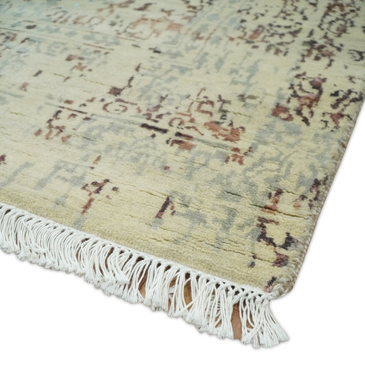 6x9 Fine Hand Knotted Beige and Rust Traditional Vintage Persian Style Antique Wool and Silk Rug | AGR2 - The Rug Decor