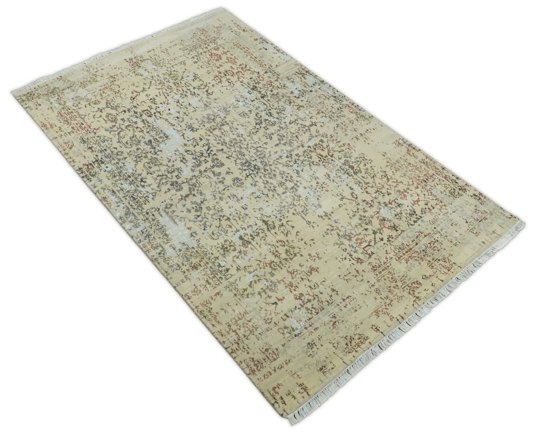6x9 Fine Hand Knotted Beige and Rust Traditional Vintage Persian Style Antique Wool and Silk Rug | AGR2 - The Rug Decor