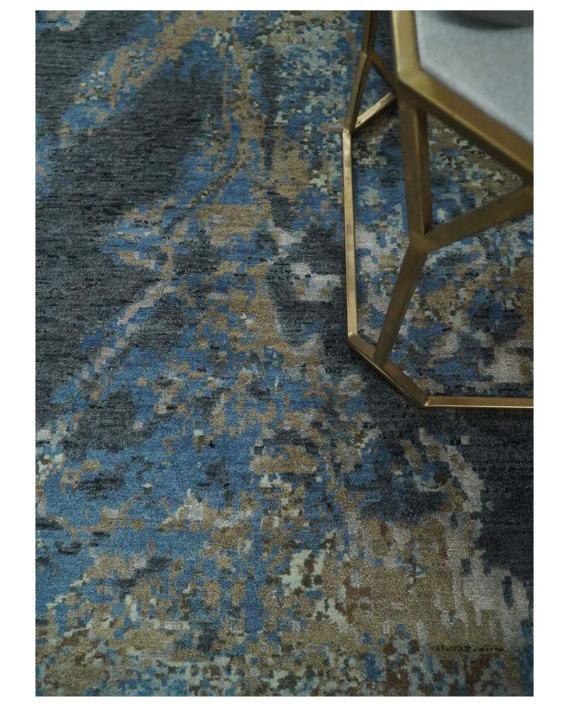 6x9 Fine Hand Knotted Blue, Gray and Brown Modern Abstract Wool Area Rug | AGR3 - The Rug Decor