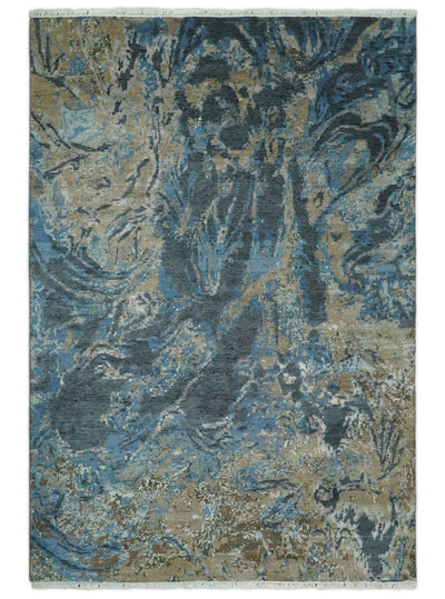 6x9 Fine Hand Knotted Blue, Gray and Brown Modern Abstract Wool Area Rug | AGR3 - The Rug Decor