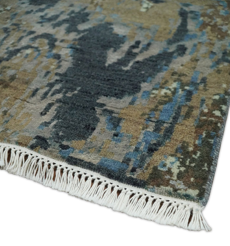 6x9 Fine Hand Knotted Blue, Gray and Brown Modern Abstract Wool Area Rug | AGR3 - The Rug Decor