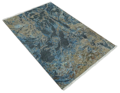 6x9 Fine Hand Knotted Blue, Gray and Brown Modern Abstract Wool Area Rug | AGR3 - The Rug Decor