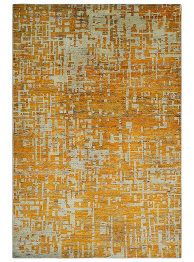 6x9 Gold and Ivory Modern Abstract Recycled wool Area Rug - The Rug Decor