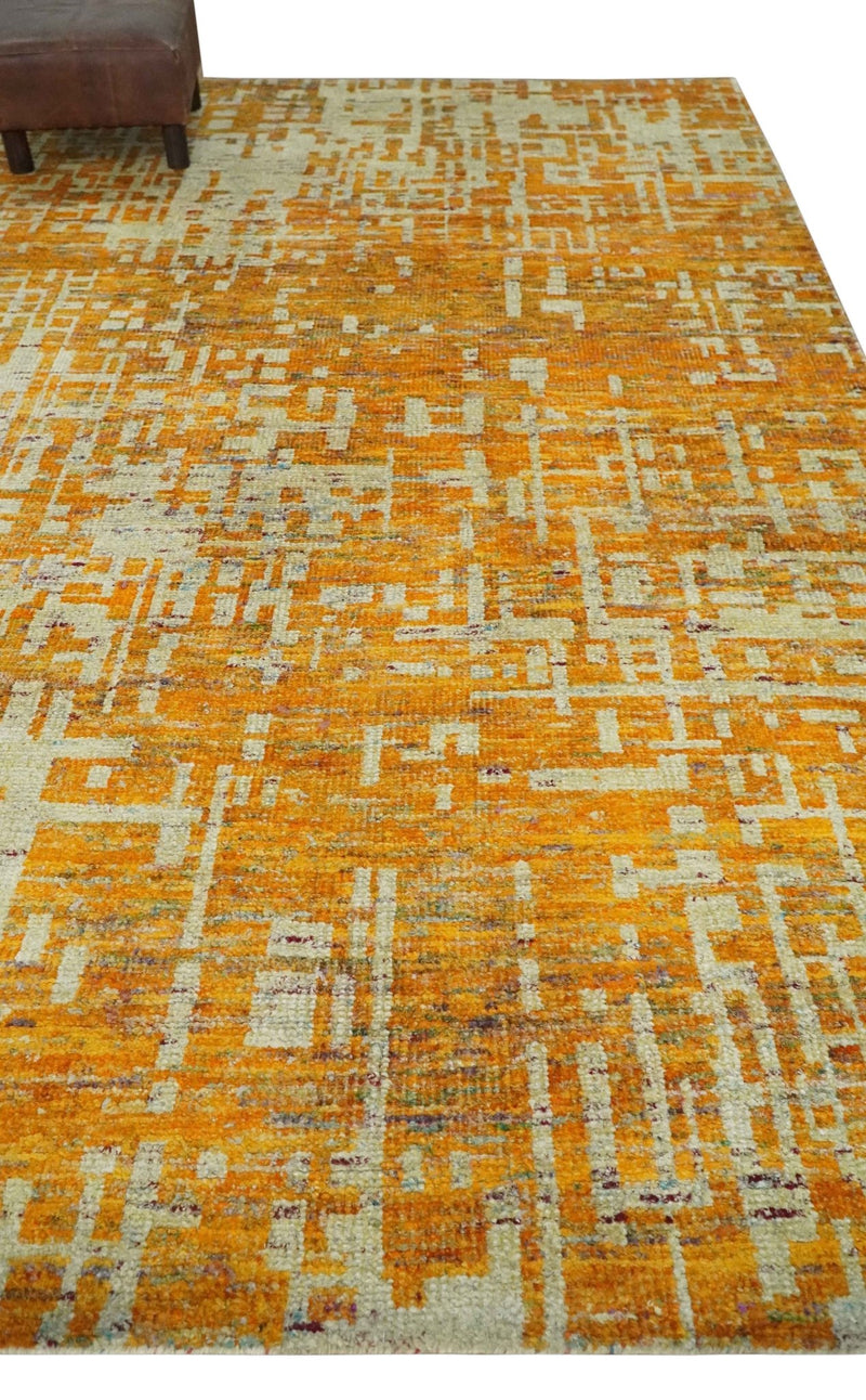 6x9 Gold and Ivory Modern Abstract Recycled wool Area Rug - The Rug Decor