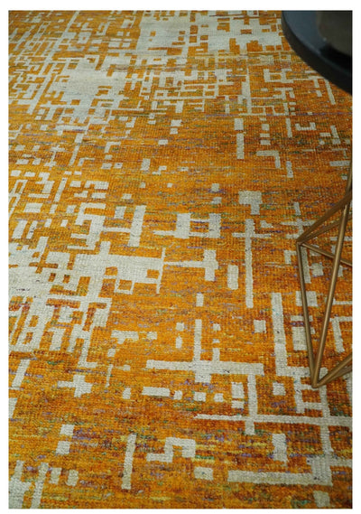 6x9 Gold, Ivory and rust Modern Abstract Recycled Silk Area Rug - The Rug Decor