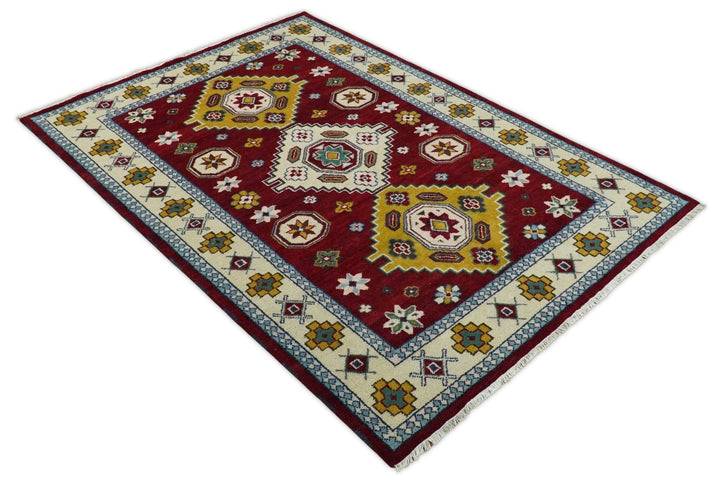 6x9 Hand Knotted Antique Kazak Red and Beige Traditional Tribal Armenian Rug | KZA16 - The Rug Decor