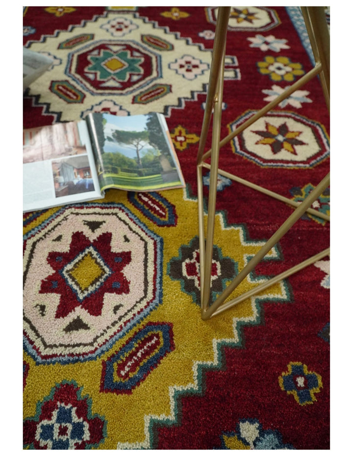 6x9 Hand Knotted Antique Kazak Red and Beige Traditional Tribal Armenian Rug | KZA16 - The Rug Decor