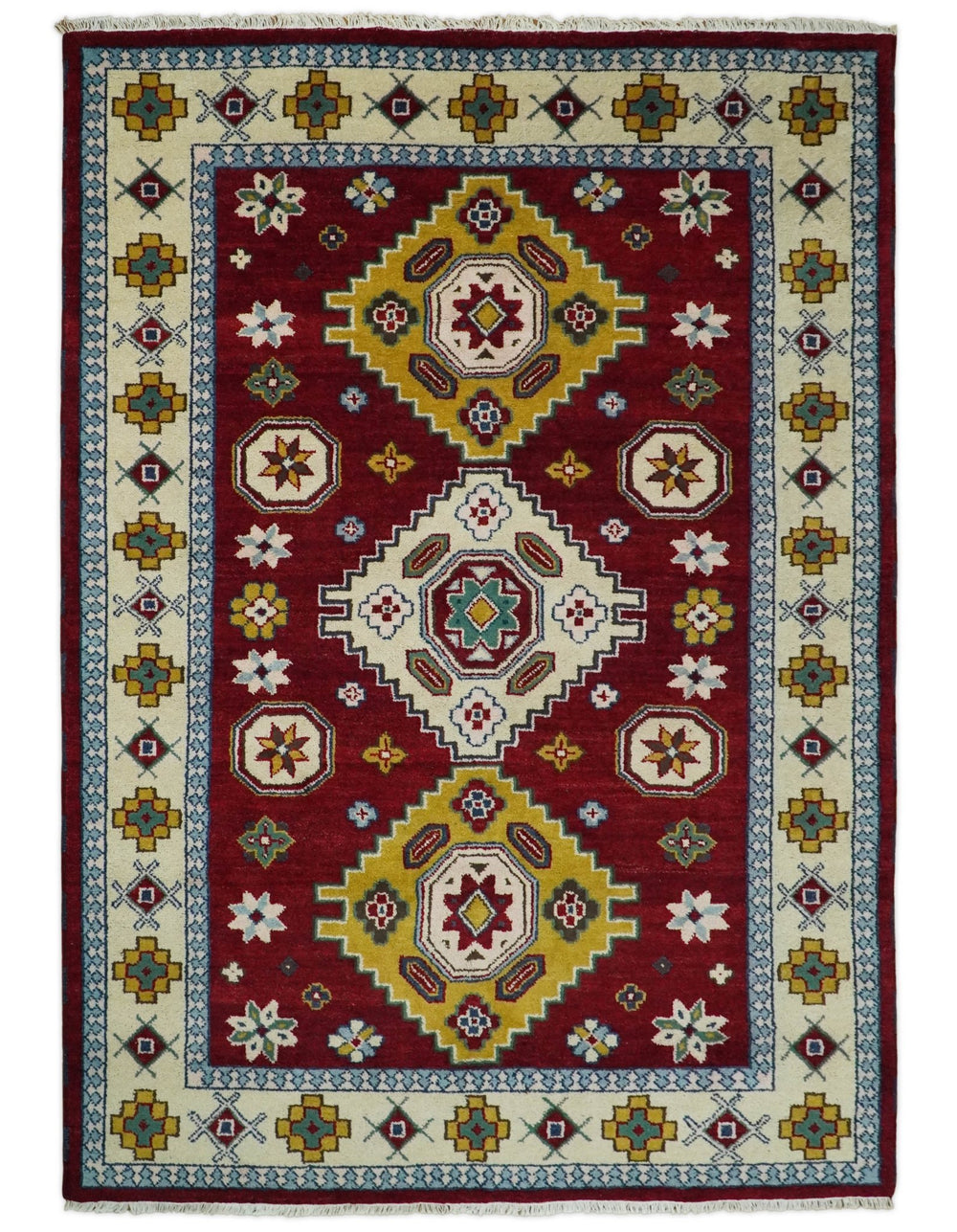 6x9 Hand Knotted Antique Kazak Red and Beige Traditional Tribal Armenian Rug | KZA16 - The Rug Decor