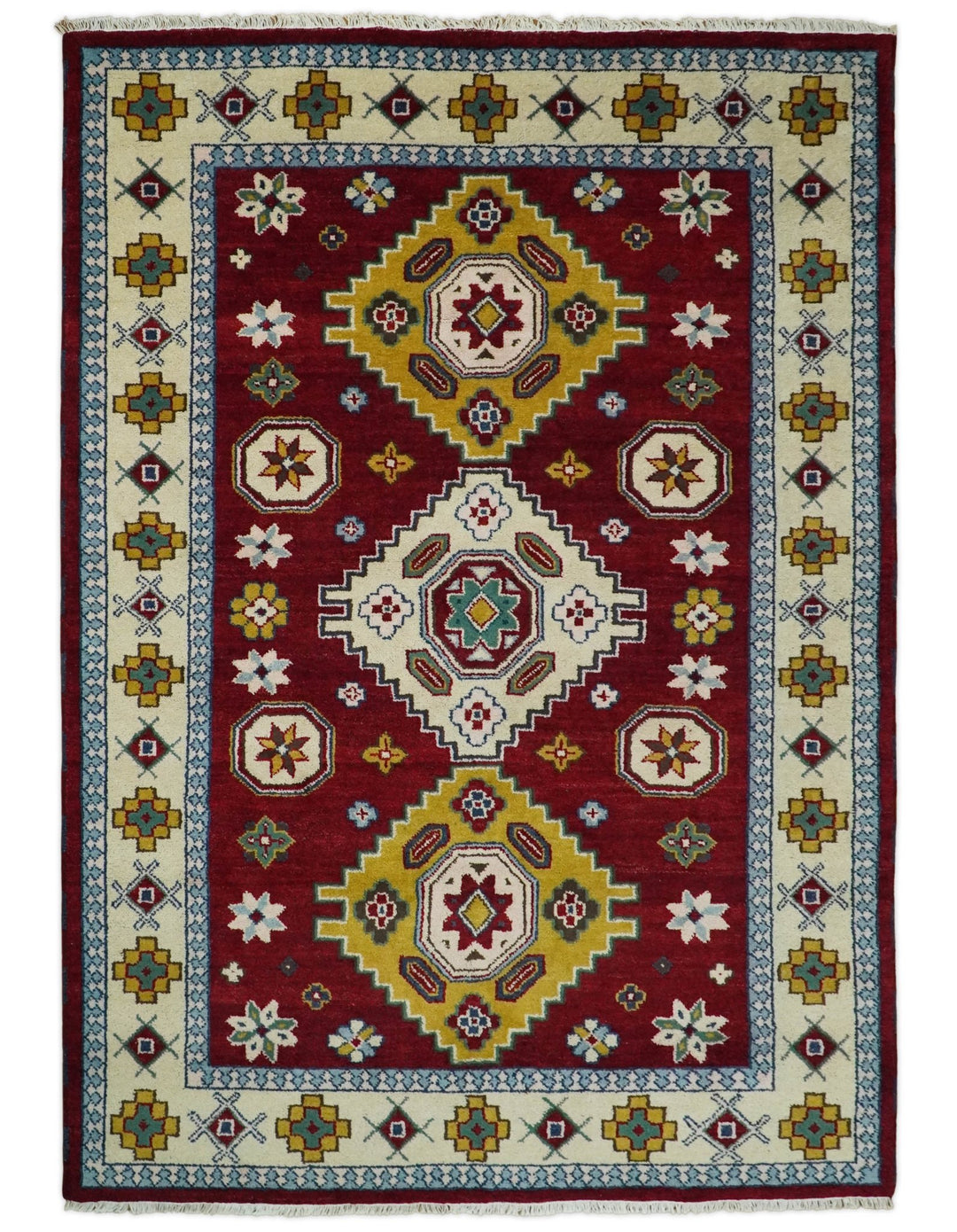 6x9 Hand Knotted Antique Kazak Red and Beige Traditional Tribal Armenian Rug | KZA16 - The Rug Decor