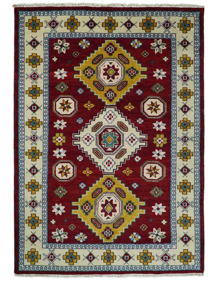 6x9 Hand Knotted Antique Kazak Red and Beige Traditional Tribal Armenian Rug | KZA16 - The Rug Decor