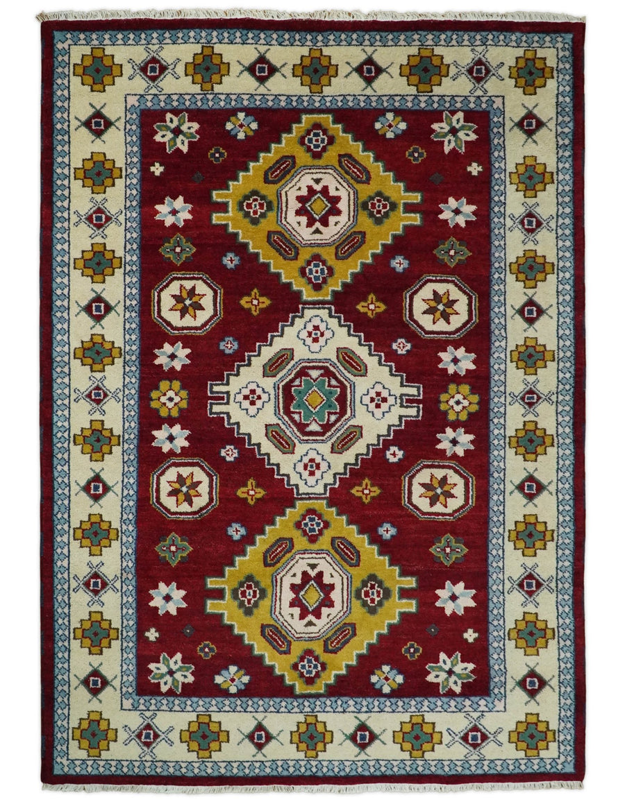 6x9 Hand Knotted Antique Kazak Red and Beige Traditional Tribal Armenian Rug | KZA16 - The Rug Decor