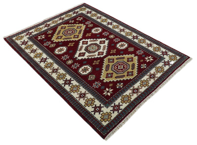 6x9 Hand Knotted Antique Kazak Red and Ivory Traditional Tribal Armenian Rug | KZA14 - The Rug Decor