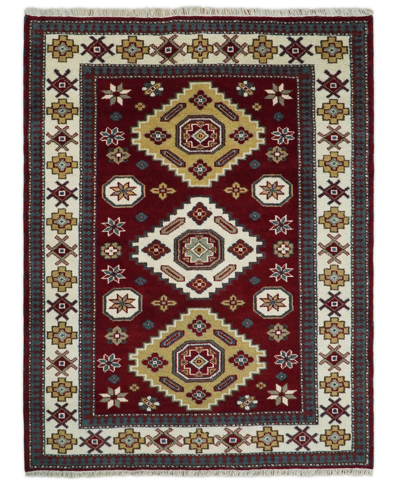 6x9 Hand Knotted Antique Kazak Red and Ivory Traditional Tribal Armenian Rug | KZA14 - The Rug Decor