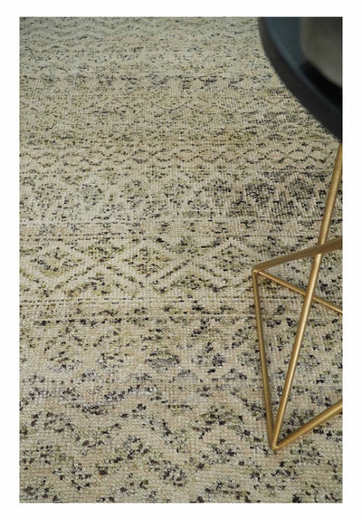 6x9 Hand Knotted Ivory, Camel and Charcoal Modern Contemporary Southwestern Tribal Trellis Recycled wool Area Rug - The Rug Decor