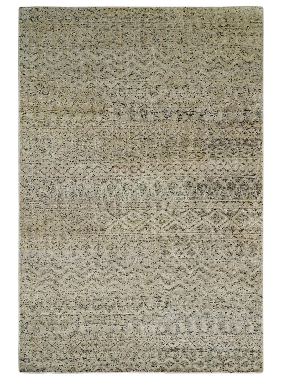6x9 Hand Knotted Ivory, Camel and Charcoal Modern Contemporary Southwestern Tribal Trellis Recycled wool Area Rug - The Rug Decor