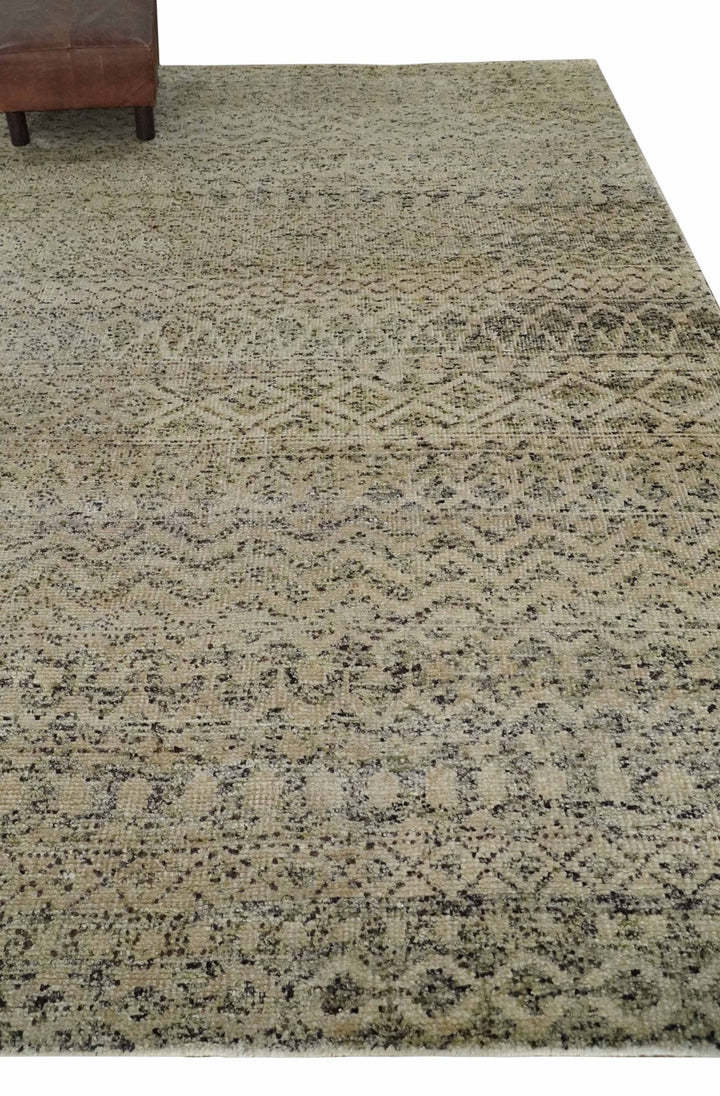 6x9 Hand Knotted Ivory, Camel and Charcoal Modern Contemporary Southwestern Tribal Trellis Recycled wool Area Rug - The Rug Decor