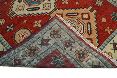 6x9 Hand Knotted traditional Kazak Rust and Beige Traditional Armenian Rug | KZA13 - The Rug Decor