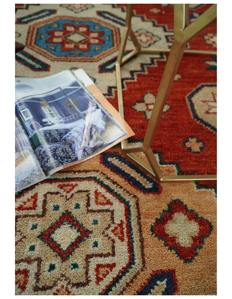 6x9 Hand Knotted traditional Kazak Rust and Beige Traditional Armenian Rug | KZA13 - The Rug Decor