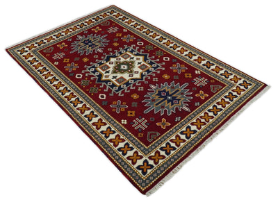6x9 Hand Knotted traditional Kazak Rust and Ivory Traditional Armenian Rug | KZA19 - The Rug Decor