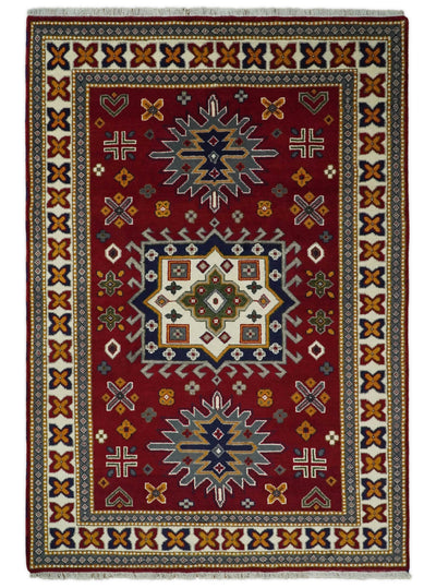 6x9 Hand Knotted traditional Kazak Rust and Ivory Traditional Armenian Rug | KZA19 - The Rug Decor