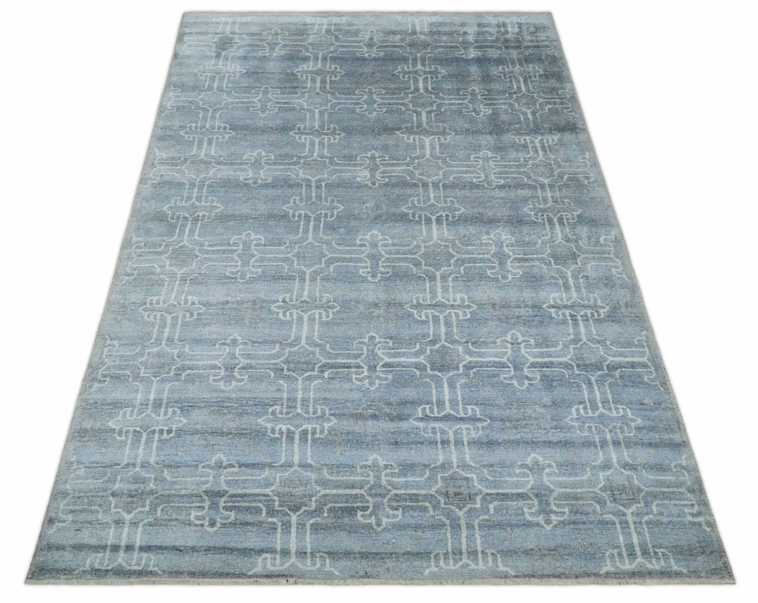 6x9 Hand Woven Silver, Charcoal and Ivory Low pile wool area Rug - The Rug Decor