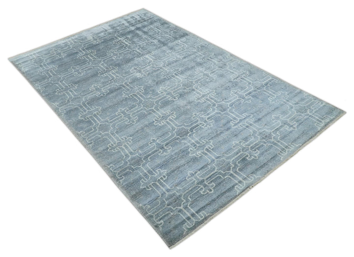 6x9 Hand Woven Silver, Charcoal and Ivory Low pile wool area Rug - The Rug Decor