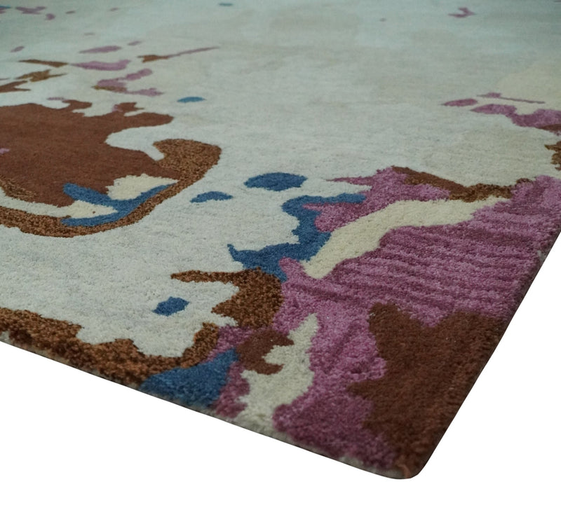 6x9 Ivory, Blue and Brown Traditional Abstract Hand Tufted Wool Area Rug - The Rug Decor