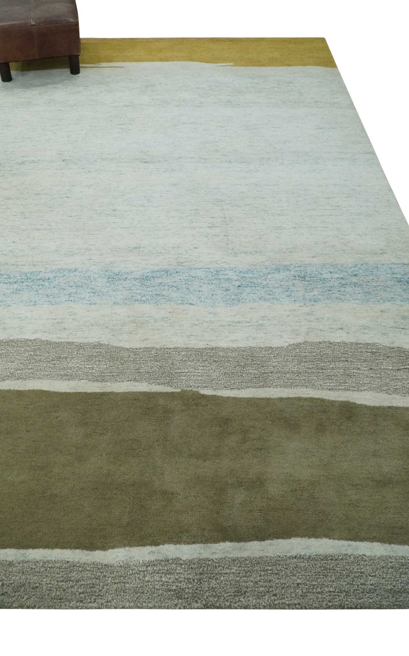 6x9 Ivory, Gold and Olive Stripes Pattern Hand Tufted Wool Area Rug - The Rug Decor