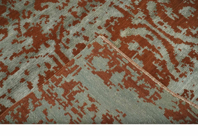 6x9 Rust, Silver and Gray Traditional ikat design Hand loom wool and Viscose Area Rug - The Rug Decor