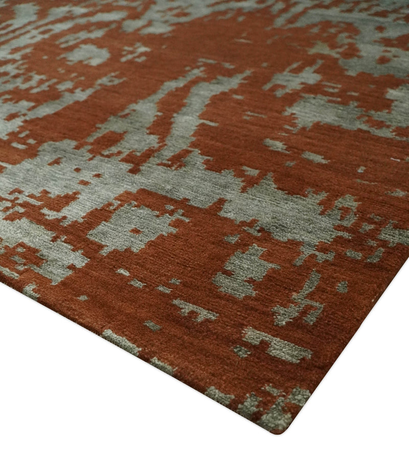 6x9 Rust, Silver and Gray Traditional ikat design Hand loom wool and Viscose Area Rug - The Rug Decor
