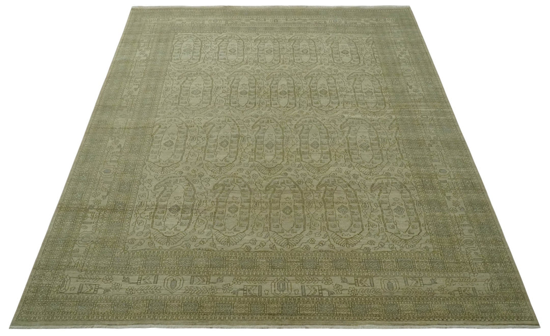 7.10x9.7 Traditional Ivory and Olive Antique Style Hand knotted Wool Area Rug, Kids, Living Room and Bedroom Rug - The Rug Decor