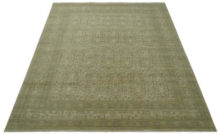 7.10x9.7 Traditional Ivory and Olive Antique Style Hand knotted Wool Area Rug, Kids, Living Room and Bedroom Rug - The Rug Decor