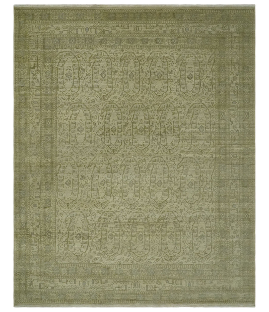 7.10x9.7 Traditional Ivory and Olive Antique Style Hand knotted Wool Area Rug, Kids, Living Room and Bedroom Rug - The Rug Decor