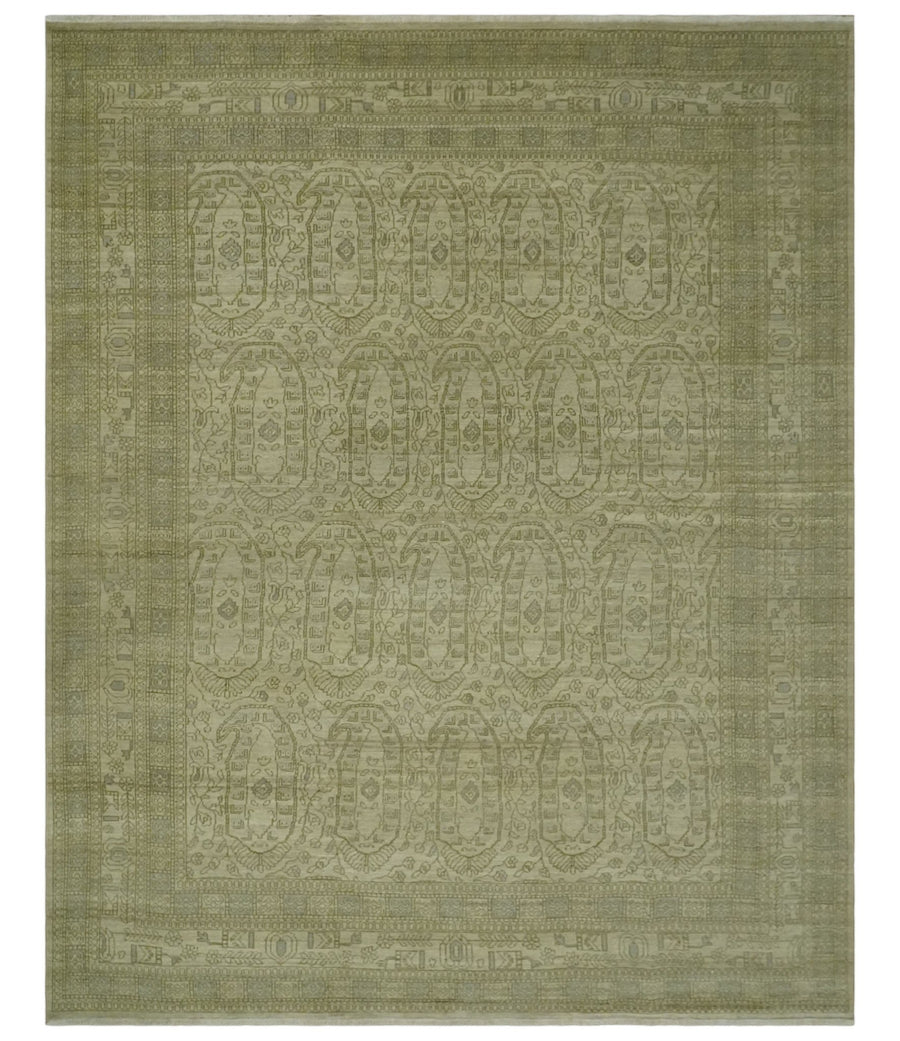 7.10x9.7 Traditional Ivory and Olive Antique Style Hand knotted Wool Area Rug, Kids, Living Room and Bedroom Rug - The Rug Decor