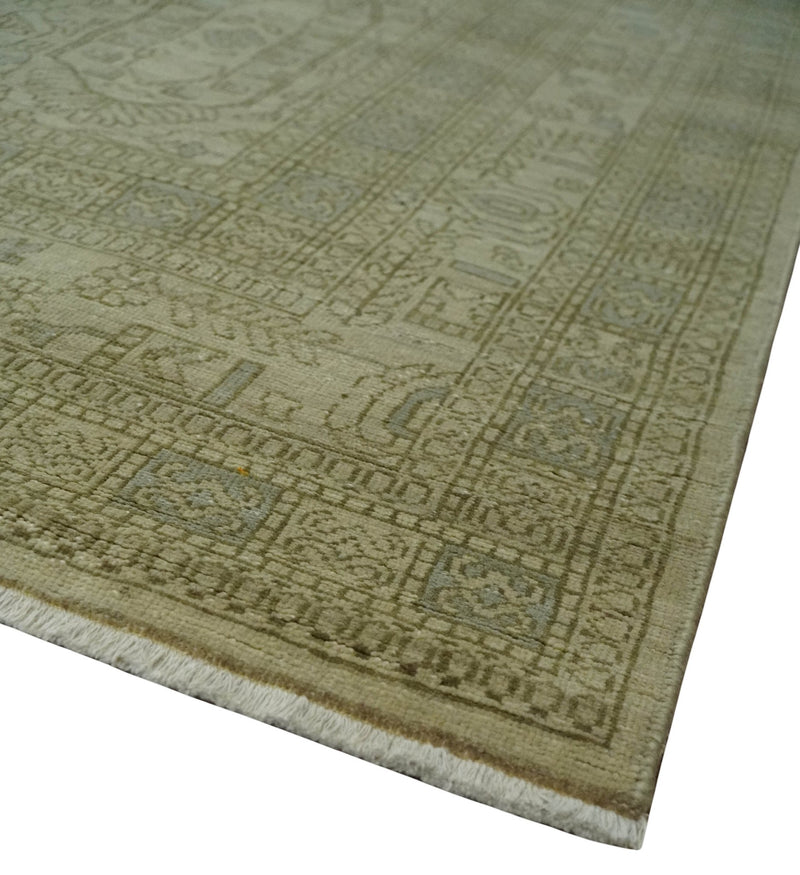 7.10x9.7 Traditional Ivory and Olive Antique Style Hand knotted Wool Area Rug, Kids, Living Room and Bedroom Rug - The Rug Decor