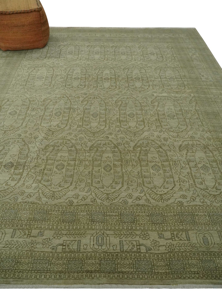 7.10x9.7 Traditional Ivory and Olive Antique Style Hand knotted Wool Area Rug, Kids, Living Room and Bedroom Rug - The Rug Decor