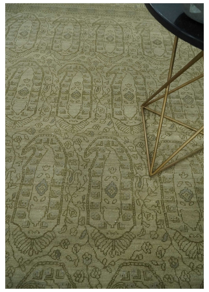 7.10x9.7 Traditional Ivory and Olive Antique Style Hand knotted Wool Area Rug, Kids, Living Room and Bedroom Rug - The Rug Decor