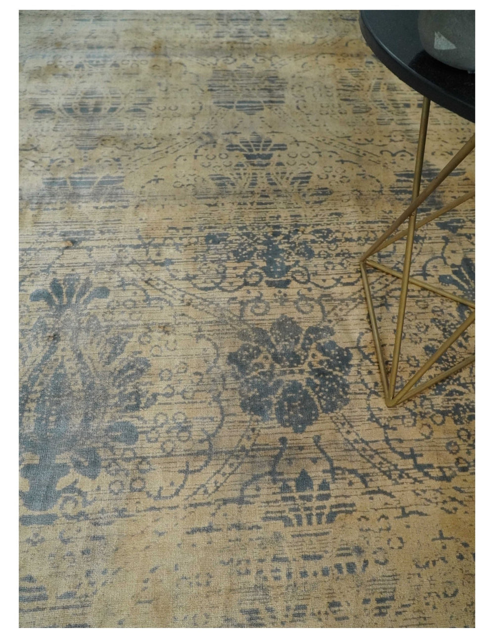 7.6x9x10 Charcoal and Gold Modern Ikat Design Handmade Art Silk Area Rug - The Rug Decor