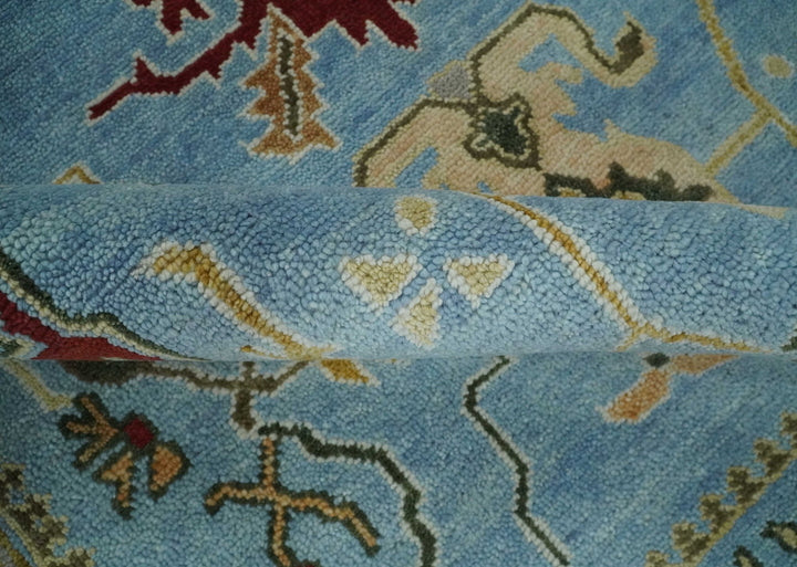 7.7x9.9 hand knotted Blue Vibrant Colorful Traditional Oushak Rug - The Rug Decor