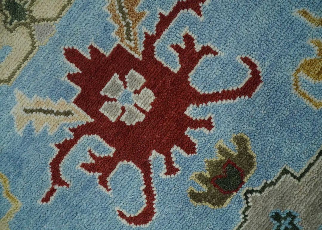 7.7x9.9 hand knotted Blue Vibrant Colorful Traditional Oushak Rug - The Rug Decor